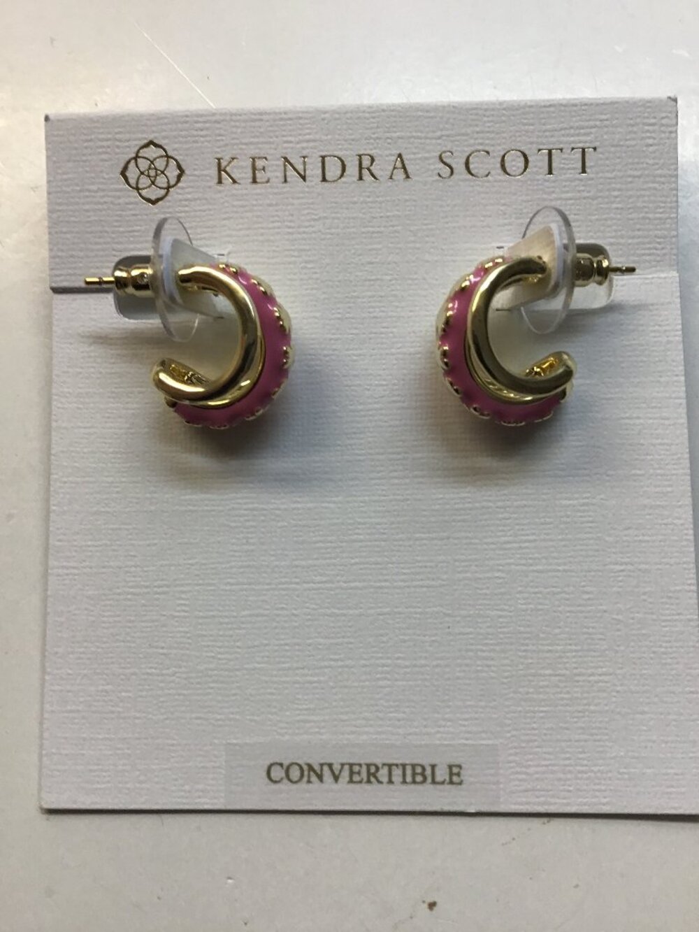 Kendra Scott New Convertible Pink with Gold Inner and Outer Earrings